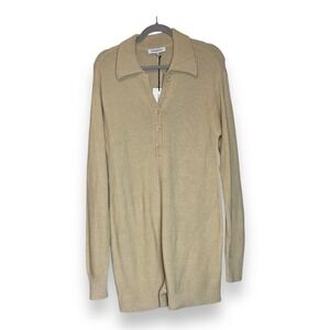 WeWoreWhat Long Sleeved Knit Crème Brûlée Rexy Romper Half Button M Women's NWT